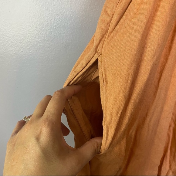 Abercrombie & Fitch Linen Tie Strap Trapeze Mini Dress Cut out back melon - Picture 10 of 15